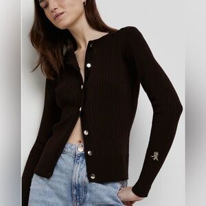 Dark brown ribbed knit cardigan from UK high street brand